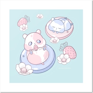 Kawaii Strawberry Hamsters Posters and Art